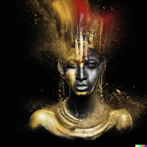 DALL·E 2022 10 25 17.09.49   picture of colorful mud explosions and paint splashes and splitters but as nefertiti, black red and gold gigapixel low_res scale 6_00x